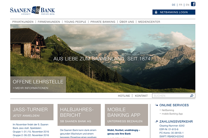 Website Saanen Bank Grafik Programmierung Homepage